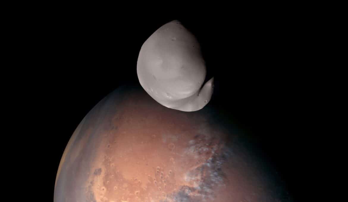 Mars and its Moon Deimos by the Hope Probe